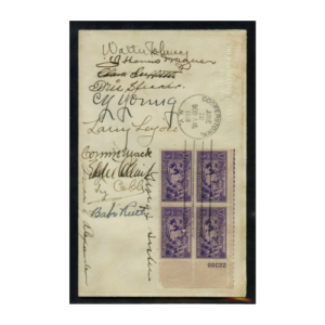 1939 Baseball Hall of Fame First Day Cover Multi-Signed by Wagner, Cobb, Ruth & Young – PSA 8