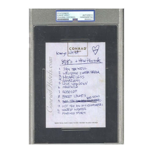 Kanye West Handwritten "808s & Heartbreak" Tracklist Signed – PSA/DNA Authenticated